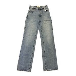 Rollas Womens Original High Rise Straight Leg Jeans Light Wash Blue Denim 24